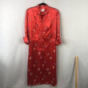 Squirrel Duster Coat Womens Small Red Brocade Mandarin Collar Asian Topper